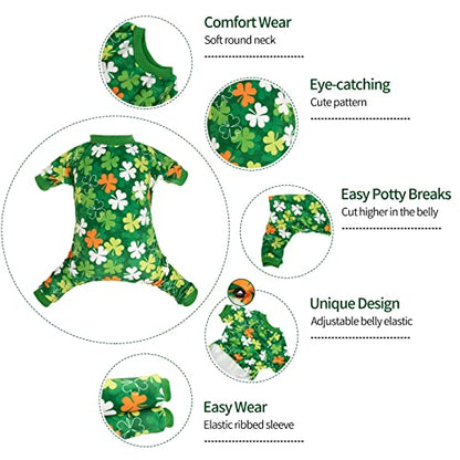 CuteBone Clover St.Patrick's Day Small Dog Pajamas Soft Puppy Pjs Fleece Stretchy Onesie Cat Clothes for Daily Wear P275S - color: Clover, size: Small