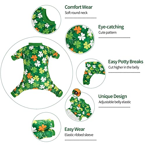 CuteBone Clover St.Patrick's Day Small Dog Pajamas Soft Puppy Pjs Fleece Stretchy Onesie Cat Clothes for Daily Wear P275M - color: Clover, size: Medium