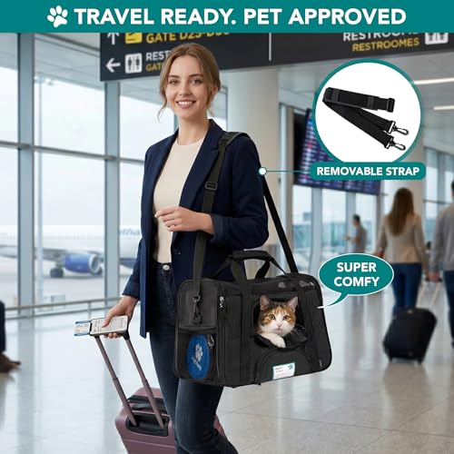 PetAmi Airline Approved Pet Carrier for Cats & Small Dogs, Soft Sided TSA Travel Carrier Bag with Sherpa Bed, Breathable Mesh Ventilation, Collapsible Bowl, Fits Under Seat, Up to 18 lbs, Small Black - color: Black, size: Small - 17"L x 10.2"W x 11.2"H