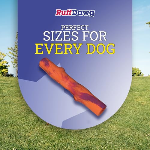Ruff Dawg Fetch Twig Dog Toy – Durable Rubber Stick Alternative with Treat Slot – Floats, Bendable & Gentle on Teeth – Made in USA – Assorted Colors