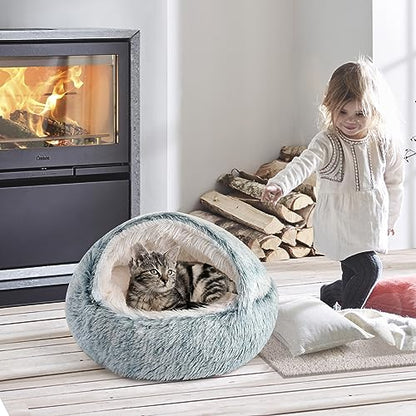 CATISM Cozy Cat Pod - Plush Hooded Cat Bed Cave, Self Warming, Removable Washable with Non-Slip Bottom - color: gray, size: 21.0"L x 21.0"W x 15.0"Th