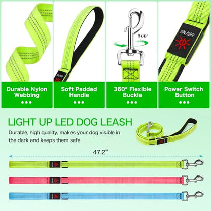 Weesiber Glowing Light Up LED Dog Leash - 4ft USB Rechargeable Flashing Nylon Leash for Small Medium Large Dogs, 3 Flash Modes (Green) - color: Green
