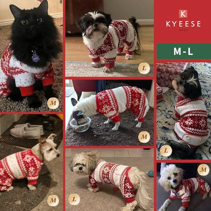 KYEESE Dog Christmas Pajamas, Soft Fleece Holiday Dog Pajamas for Small Dogs, Warm Winter Pet Onesie with Snowflake Pattern, Lightweight Cozy Doggie Jumpsuit Pet Jumpsuit, Large - size: Large (15-22LBS)