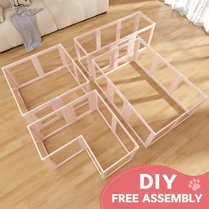 DIY Clear Acrylic Dog Playpen Indoor, Transparent Easy Cleansing Puppy Fence with Suction Cup, Easy-Assemble Indoor Whelping Crate for Small Puppies (23.6" H, 10PCS), Pink - color: Pink, style: 10PCS