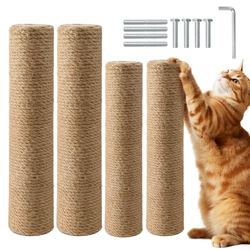 4 Pack Cat Scratching Post Replacement, 15.7 x 3.1 Inch Sisal Poles with M8 Screws, Refill Parts for Indoor Cat Towers and Furniture Repair-Brown - color: Brown, size: 15.7 x 3.1 Inch