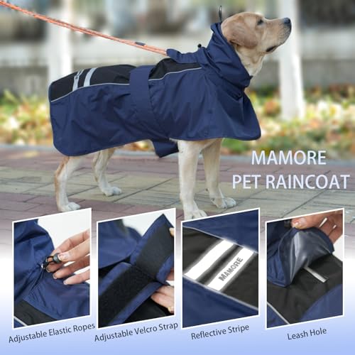 Adjustable Dog Raincoat, Waterproof Dog Rain Jacket for Small Medium Large Dogs,Reflective Lightweight Pet Rain Coat with Leash Hole(Navy&Black, XX-Large) - color: Navy&Black, size: XX-Large(55-77lb)