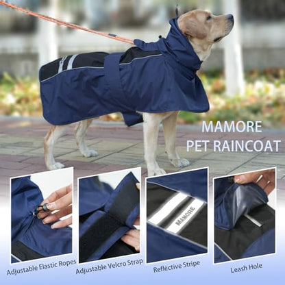 Adjustable Dog Raincoat, Waterproof Dog Rain Jacket for Small Medium Large Dogs,Reflective Lightweight Pet Rain Coat with Leash Hole(Navy&Black, X-Large) - color: Navy&Black, size: X-Large(37-55lb)