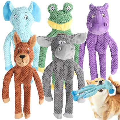5 Pack Dog Squeak Toys, Durable Plush Chew Toys for Small, Medium & Large Dogs for Teething & Interactive Play - color: brown/white/grey/green