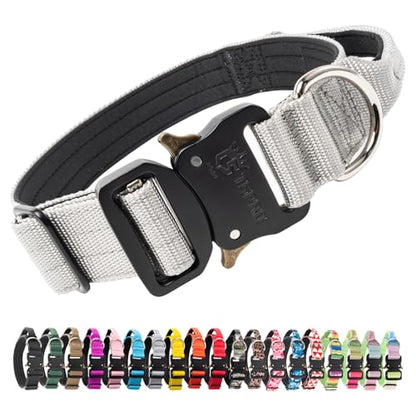 TSPRO Premium Dog Collars Tactical Dog Collar with Handle and Heavy Duty Quick-Release Metal Buckle Durable Thick and Adjustable for Medium to Large Dogs (Silver M) - color: Basic Silver, size: Handle-Equipped M (14.5"-18" Adjustable)