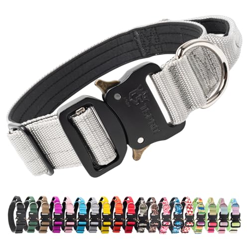 TSPRO Premium Dog Collars Tactical Dog Collar with Handle and Heavy Duty Quick-Release Metal Buckle Durable Thick and Adjustable for Medium to Large Dogs (Silver M) - color: Basic Silver, size: Handle-Equipped M (14.5"-18" Adjustable)