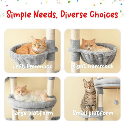 Cat Tree, Floor to Ceiling Cat Tower Adjustable Height [92.9-102.4 in=235-258cm], 7 Tiers Cat Climbing Play House with Scratching Post, Cozy Condo&Hammocks for Indoor Cats, Light Grey - color: Light Grey