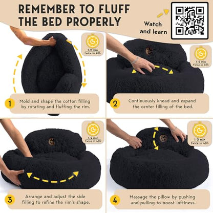 PetJett Large Dog Bed - 36'' Calming Donut Dog Beds, Anti-Slip & Washable Large Round Bed, Fluffy Faux Fur Pet Bed, Super Soft Anti-Anxiety Premium Comfort Bed, Fits Dogs up to 80 lbs - Black - color: Black, size: Large - 36”L x 36”W x 8”Th