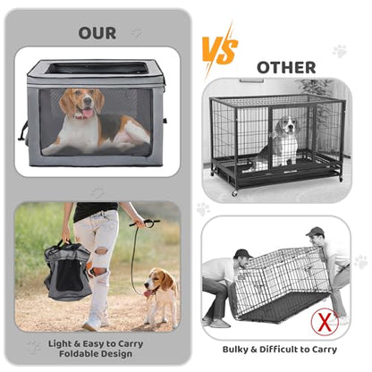 MEGHNA Dog Crate Portable Collapsible Lightweight Soft Sided Folding Travel Dog Kennel Double Door Collapsible 620D Oxford Fabric Cage (Grey, Medium) - size: Medium