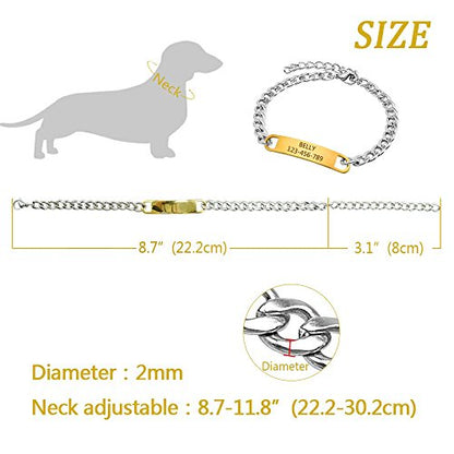 Personalized Cat Dog Chain Collar Customized Engraved Pet Collars Small Dogs Cats Necklace NamePlate Chihuahua Yorkshire (Black,S) - color: black
