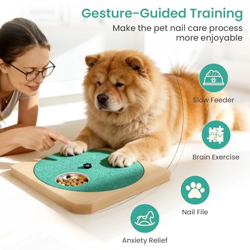 Dog Nail Scratch Board with Treat Box, 3-in-1 Wooden Dog Scratch Board for Nails, Adjustable Interactive Dog Nail File Toy for Stress-Free Grooming, Slow Feeder Puzzle Toy for Dogs
