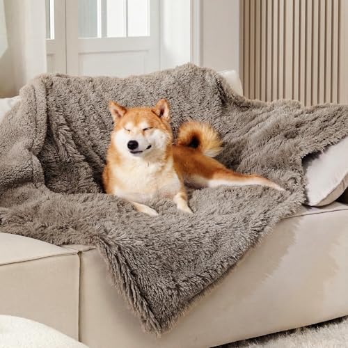 Bedsure Dog Blankets for Large Dogs, Fluffy Waterproof Dog Blanket for Couches Washable, Fuzzy Faux Fur Pet Throw Blankets for Medium Dogs, 40 x 50 inch, Brown - color: Light Brown, size: L(40x50")