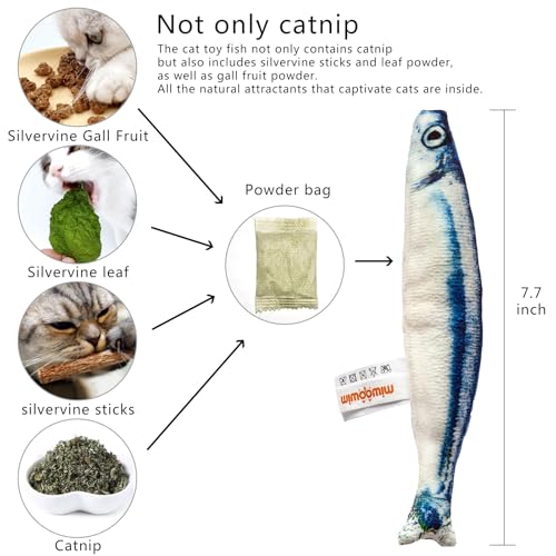 miwoowim 6 PCS Cat Fish Toy Soft and Durable,Cat nip Toy with Catnip Inside, Kicker Toys for Indoor Kitten Exercise,Kitty Teething Chew Toy (6 Sauries)
