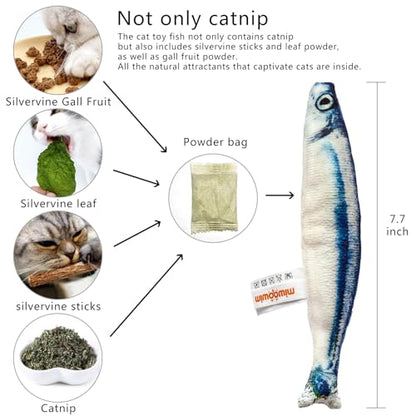 miwoowim 6 PCS Cat Fish Toy Soft and Durable,Cat nip Toy with Catnip Inside, Kicker Toys for Indoor Kitten Exercise,Kitty Teething Chew Toy (6 Sauries)