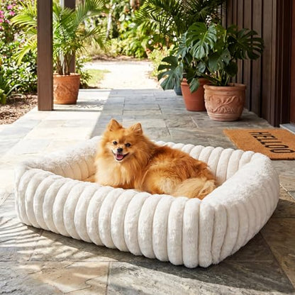 Cat Beds for Indoor Cats, Square Self Warming Cat Bed Orthopedic Pet Bed with Pillow Super Soft Rabbit Fur Small Dog Beds, Calming Plush Kitten Bed with Removable Washable Cover & Anti-Slip Bottom - size: 22*18*6 inces
