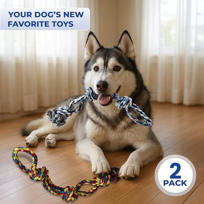 Pup Quartet Dog Rope Toy for Aggressive Chewers 2-Pack Tug of War Dog Toy with Thick Knots Heavy Duty Rop Toys for Dogs – Indestructible Rope Chew Toys for Medium & Large Dogs - color: blue/white and yellow/blue/red
