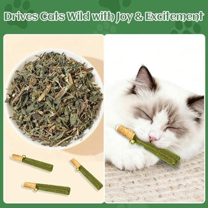 4-Pack Catnip Toys for Cats - Hand-Rolled with Hemp Rope & Bell Safe Teething Fun + Stress Relief Toys for Indoor Cats & Multi-Kitten Homes (Green) - color: Green