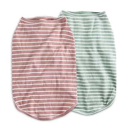 Dog Shirt Vest Lightweight Stretchy Dog T-Shirt Soft Cool Shirts Sleeveless Stripe Vests Breathable Clothes for Puppy Kitty Cats Small Medium Large Dogs 2 Pack Pink + Green [XL/Extra Large] - color: Pink + Green, size: XL-(15~24lb) | Chest(~20.8")