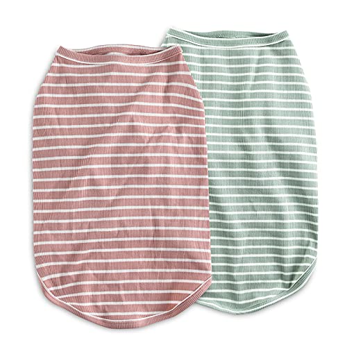 Dog Shirt Vest Lightweight Stretchy Dog T-Shirts Soft Cool Sleeveless Stripe Vests Breathable Clothes for Puppy Kitty Cats Small Medium Large Dogs 2 Pack Pink + Green [ 2XL ] - color: Pink + Green, size: 2XL-(20~30lb) | Chest(~24")