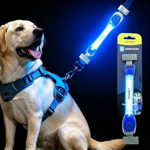 LaRoo LED Dog Collar Light, Hook & Loop Pet Safety Night Light, Glowing LED Strip for Dog Collar Leash Harness, High Visibility Waterproof Dog Lights for Night Walking Running Camping (Blue) - color: Blue