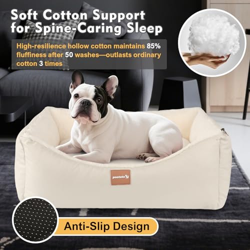 Calming Dog Bed for Medium Dogs,All-Season Leather,Non-Slip One-Key Detachable Washable Dog Bed for Small Dogs Cat Pet Beds with Sides and Cover (White, Medium)