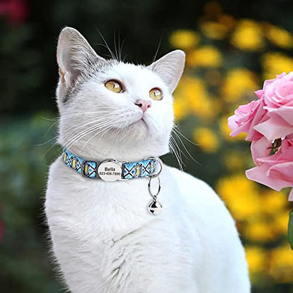 2 PCS Custom Personalized Customized Engraved Breakaway Boy Girl Kitten Cat Collar with ID Name Phone Number Buckle with Bell