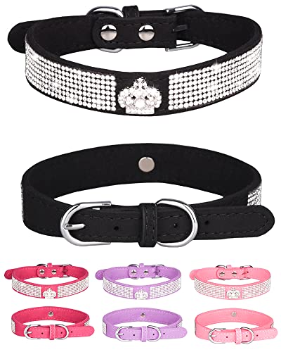 Dog Collar for Small Dogs, Adjustable Leather Suede Bling Dog Collars，Pink Dog Collar Cat Collar, Rhinestone Dog Collar (S, black3) - color: black3, size: S