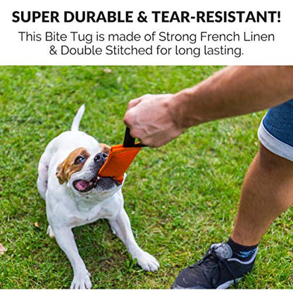 K9 Dog Bite Tug Toy - Made of Durable & Tear-Resistant French Linen - Perfect for Tug of War, Fetch & Puppy Training - Ideal for Medium to Large Dogs - Tough Pull Toy with Strong Handle & Stitching - color: black