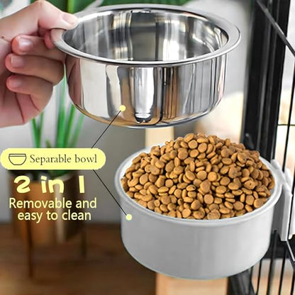 Hamiledyi 2-Pack Hanging Dog Bowls with Removable Stainless Steel Feeder - Spill-Proof Crate Bowls for Kennel/Cage, Puppy to Medium Dogs, Cats, Rabbits & Guinea Pigs (Durable Pet Food & Water Dishes) - color: C：Orange + Grey