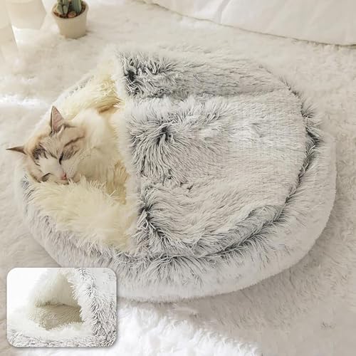 Keep Warm Lapcatz Nest Bed, Cat Bed Round Fluffy Hooded Cat Bed Cave, Anti-Slip Bottom and Machine Washable,Removable Washable Round Beds for Small Medium Pets (Coffee,100cm/39.4inch) - color: Coffee, size: 100cm/39.4inch