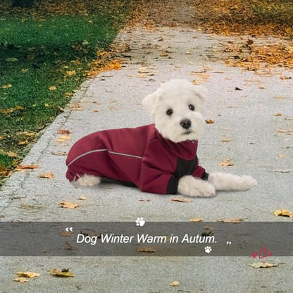 Four Leged Dog Winter Coat, Fullbody Warm Fleece Dog Jacket, Reflective Puppy Cold Weather Coats with Leash Hole & Drawstring, Back Zipper Water-Resistant Doggie Winter Clothes - color: Dark Red, size: X-Large