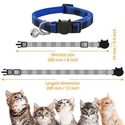 MJIYA Stylish Plaid Cat Collars with Bells - Adjustable Breakaway Kitten Collar (8-12 Inches) - Cute Collar for Girls and Boys - Pet Gift and Accessory（Blue, M - color: Dark Blue