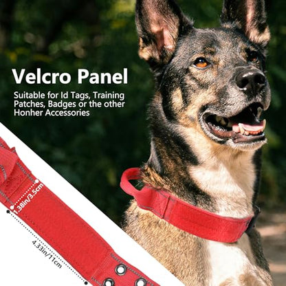Tactical Dog Collar with Control Handle, Military Adjustable Pet Collar Reflective Heavy Metal Buckle Dog Collar, Soft Nylon Training Collar for Medium Large Dogs (Red, Large) - color: Red, size: Large