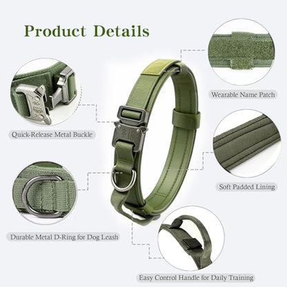 Tactical Dog Collar Adjustable Military Nylon Dog Collar with Control Handle and Heavy Duty Metal Buckle for Medium and Large Dogs (Green,S) - color: Green, size: Small (Pack of 1)