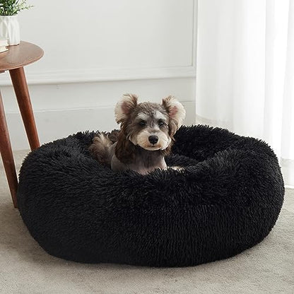 WESTERN HOME WH Calming Anti-Anxiety Donut Dog & Cat Bed, Warming Cozy Soft Round Cushion, Fluffy Faux Fur Plush Cuddler for Small Medium Dogs and Cats - color: Black, size: 27.0"L x 27.0"W x 8.0"Th