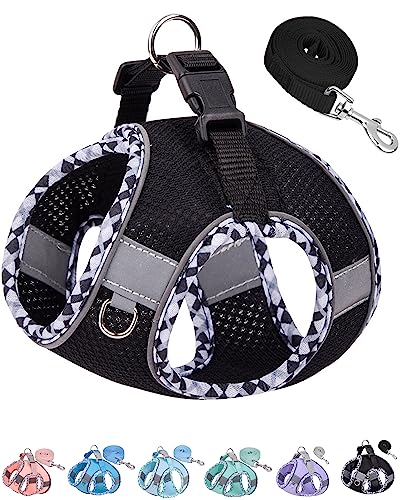 Petank Medium Dog Harness (Black) - Jacquard Fabric, Velcro - Easy Walk Harness for Training, Running, Walking - Reflective Strip - Size M - Dogs of Various Breeds & Sizes - color: Black, size: M