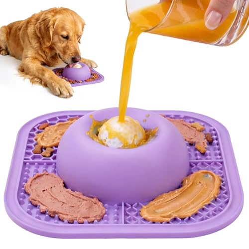 Slow Feeder Dog Bowls & Lick Mat for Liquid and Thick Treat, Anti-Slip Dog Lick Bowl with Interactive Rolling Ball, 5/6 Cup Pup Licking Toy for Large Medium Small Dogs and Cats Purple - color: Purple