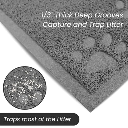 Andalus Small Cat Litter Mat, Pack of 2 - Waterproof, Non-Slip & Easy to Clean Cat Litter Box Mat for Extra Efficient Pet Litter-Trapping, Grey (15.75” X 11.75”) - color: Grey