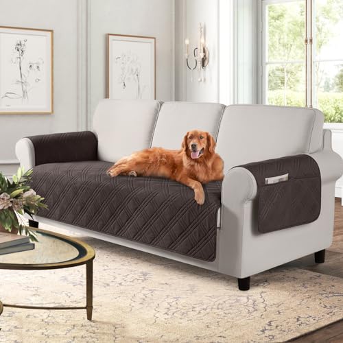 TAOCOCO Waterproof Sofa Covers for Dogs Pets with Non Slip Backing, Couch Seat Covers with Side Pocket for 3 Cushion Couch Washable Dog Couch Cover Protector Sofa Slipcovers(Sofa, Chocolate) - color: Chocolate, size: Sofa(Seat Width: 67.3'')