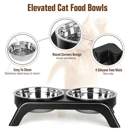 Elevated Cat Bowls, Anti Vomiting Raised Cat Food Bowl with 2 Stainless Steel Bowls, Prevent Neck Pain Cat Bowl Set, ABS Anti Slip Stand Cat Bowls for Indoor Cats & Puppies (Grey) - color: Grey