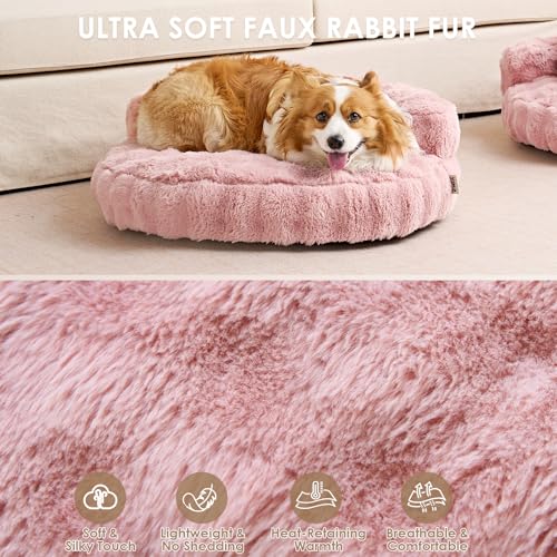 EHEYCIGA Dog Bed Medium Size Dog, Fluffy Small Dog Couch with Removable Washable Cover, Bolster Pet Sofa, Waterproof and Non-Slip, 30" x 30"x 8.5", Pink - color: Pink, size: 30"L x 30"W x 8.5"Th