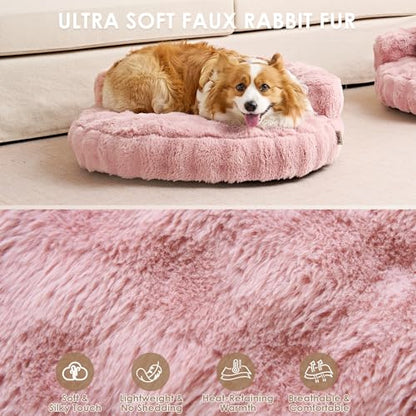 EHEYCIGA Dog Bed Medium Size Dog, Fluffy Small Dog Couch with Removable Washable Cover, Bolster Pet Sofa, Waterproof and Non-Slip, 30" x 30"x 8.5", Pink - color: Pink, size: 30"L x 30"W x 8.5"Th