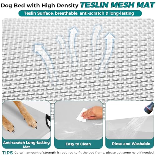 Windproof Elevated Dog Bed with Canopy & Stakes, 3-Sided 90% UV Block, Chew-Proof Teslin Mesh Mat for Large Dogs up to 150lbs(Grey X-Large) - color: Grey, size: X-Large