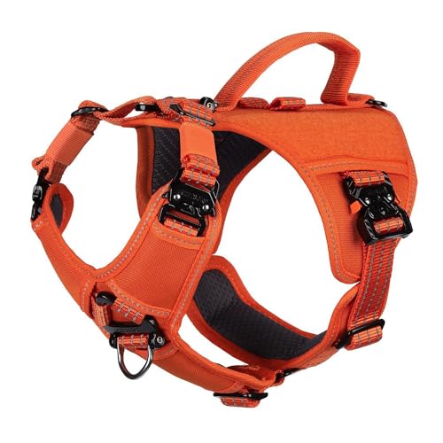 ICEFANG GN8 Tactical Dog Harness with 4X Metal Buckles for Small Sized Dogs,Reflective in Training Walking K9 Vest,No-Pull Front Leash Clip,Adjustable Pet Harness (Orange, Small (Pack of 1)) - color: Orange, size: Small (Pack of 1)