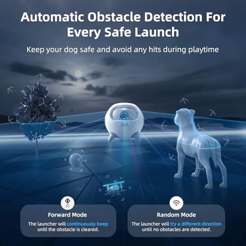 uahpet Automatic Ball Launcher for Dog with Obstacle Detection, 20ft-80ft Adjustable Distances Ball Thrower Launcher for Medium & Large Dogs with 3Balls (2.5 inches)