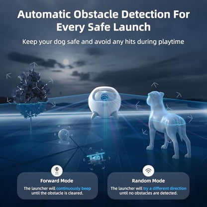 uahpet Automatic Ball Launcher for Dog with Obstacle Detection, 20ft-80ft Adjustable Distances Ball Thrower Launcher for Medium & Large Dogs with 3Balls (2.5 inches)